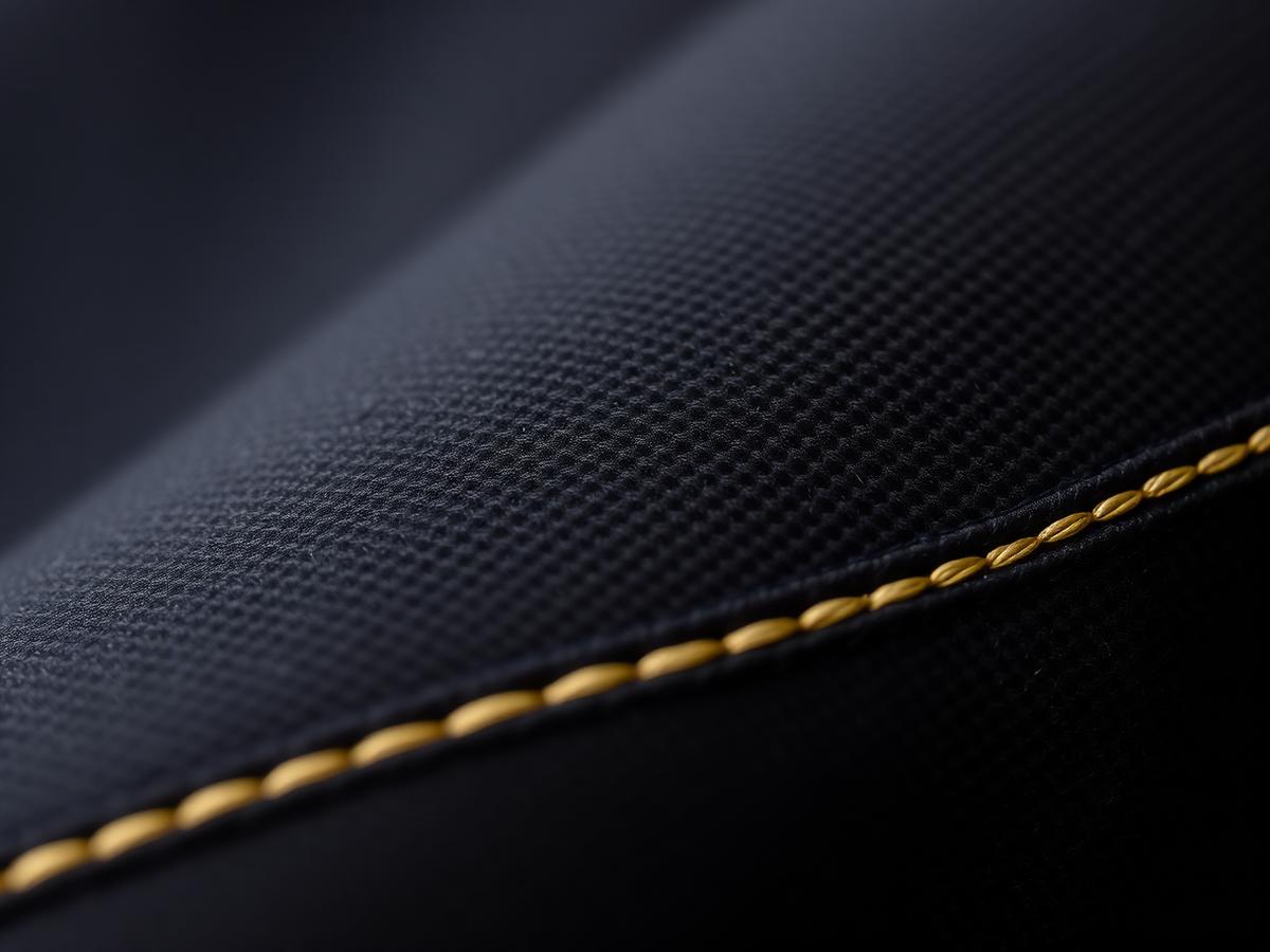 Close-up of luxury fabric with gold stitching