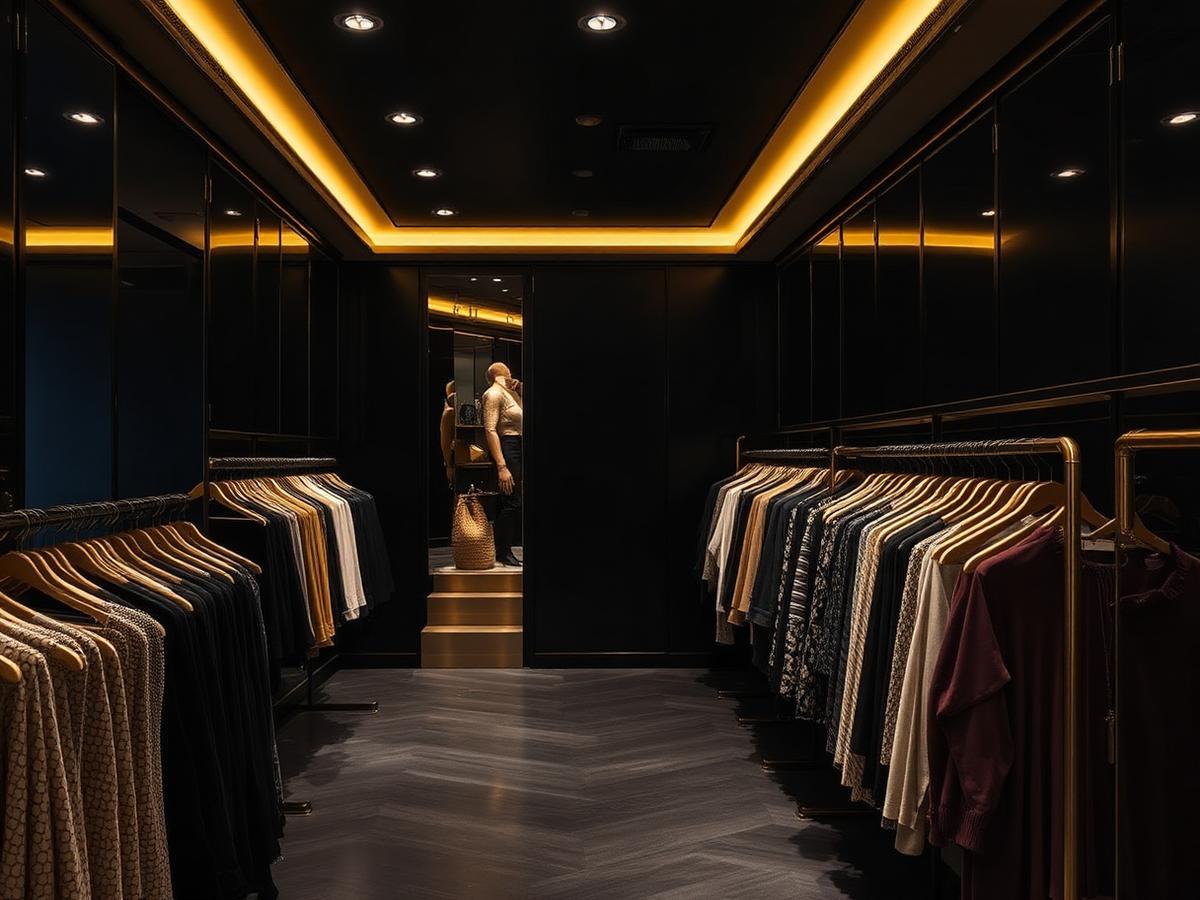 Luxury boutique interior with gold fixtures